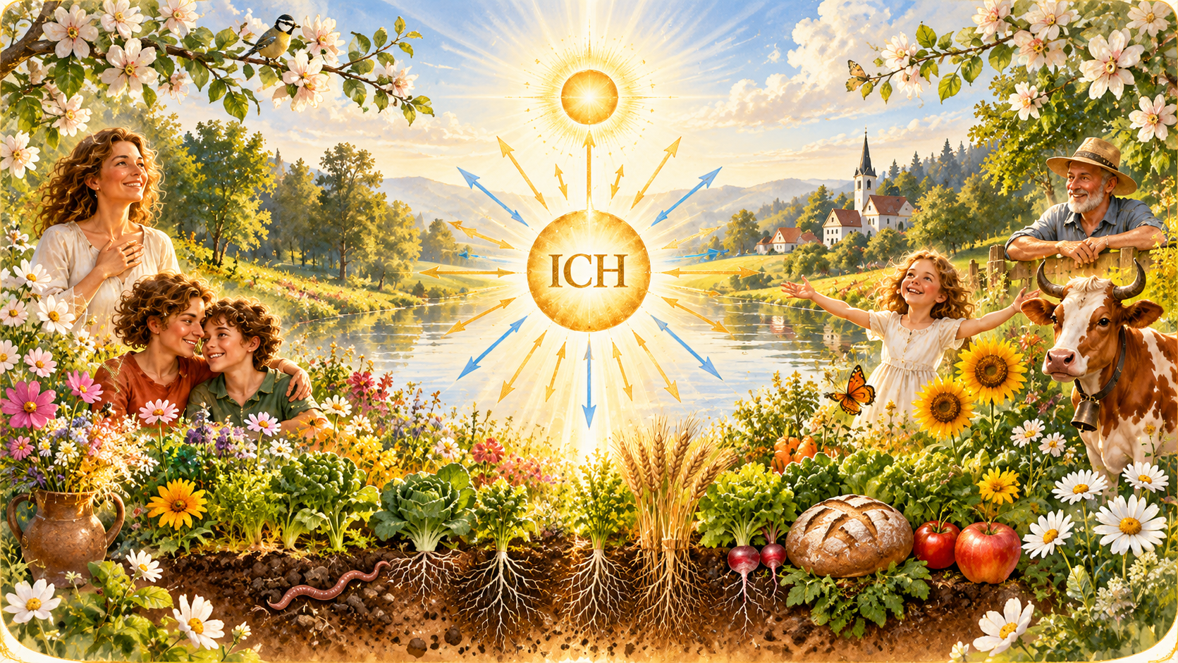 Goldene Lebenslandschaft mit ICH-Sonnenmandala